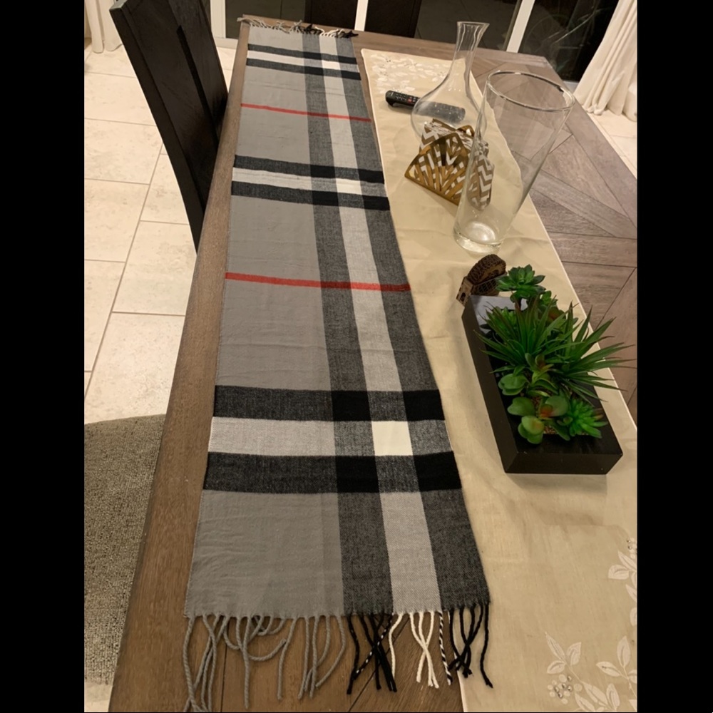 Wool Gray Scarf Fringe Nova Check